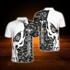 Custom Skull Camo Darts Polo Shirt Black White, Men's Custom Skull Dart Team Shirt