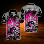 Custom Flame Blue Grey Grunge Bowling Polo Shirt For Men, Custom Flame Bowling Team Shirt