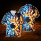 Crown Ball Flaming Bowling Hawaiian Shirt Orange Blue, Flame Bowling Shirts For Men