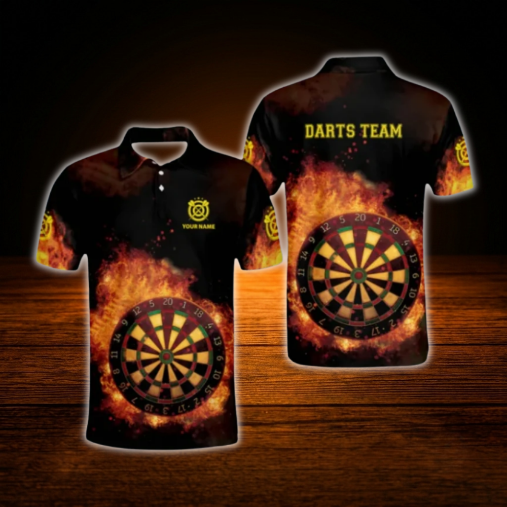 Fire Dartboard Custom Mens Dart Polo Shirt, Custom Flame Darts Team Shirt