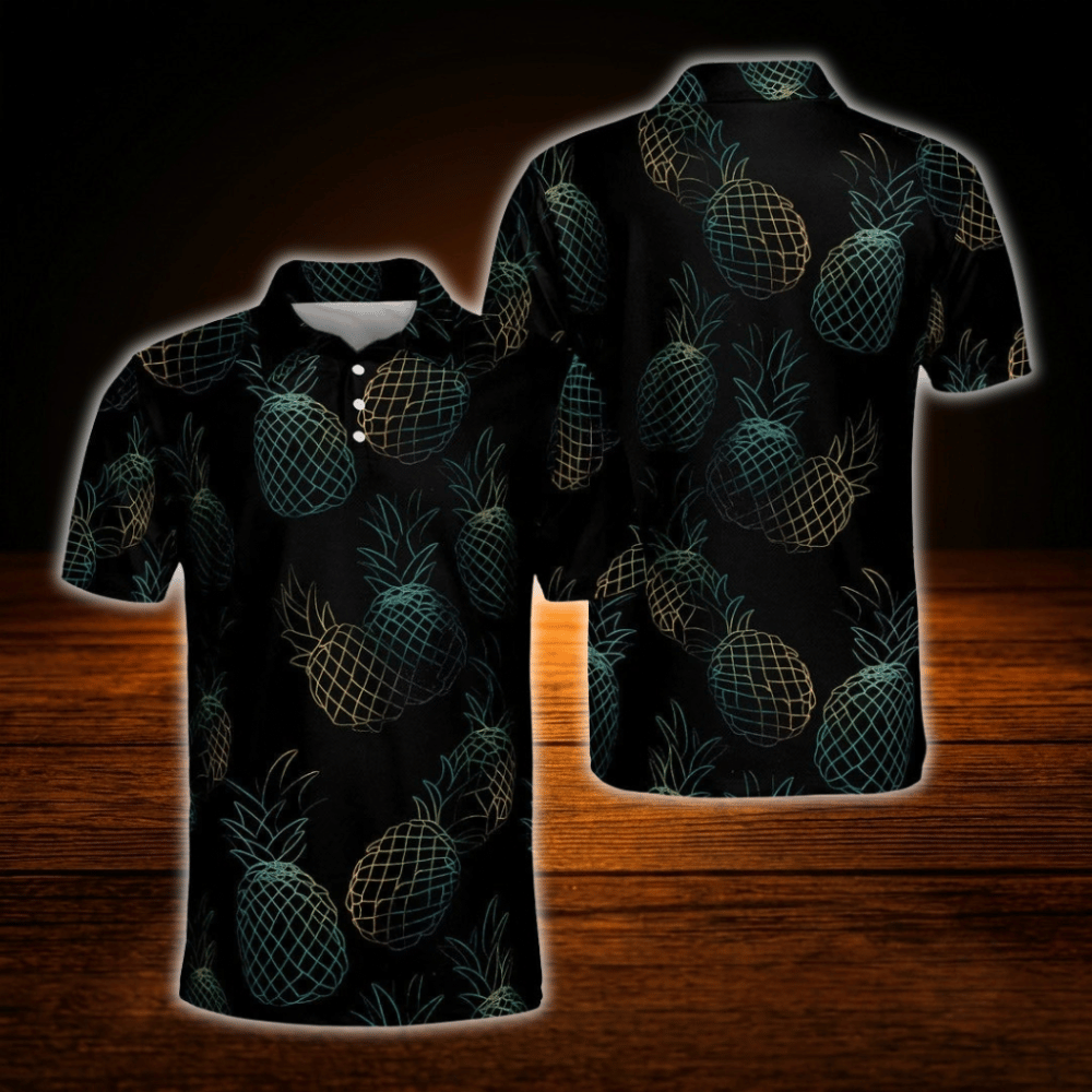 Pineapple Men's Black Polo Golf Shirts, Pineapple Golf Shirts