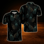Pineapple Men's Black Polo Golf Shirts, Pineapple Golf Shirts