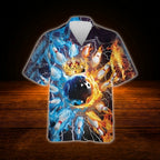 Crown Ball Flaming Bowling Hawaiian Shirt Orange Blue, Flame Bowling Shirts For Men
