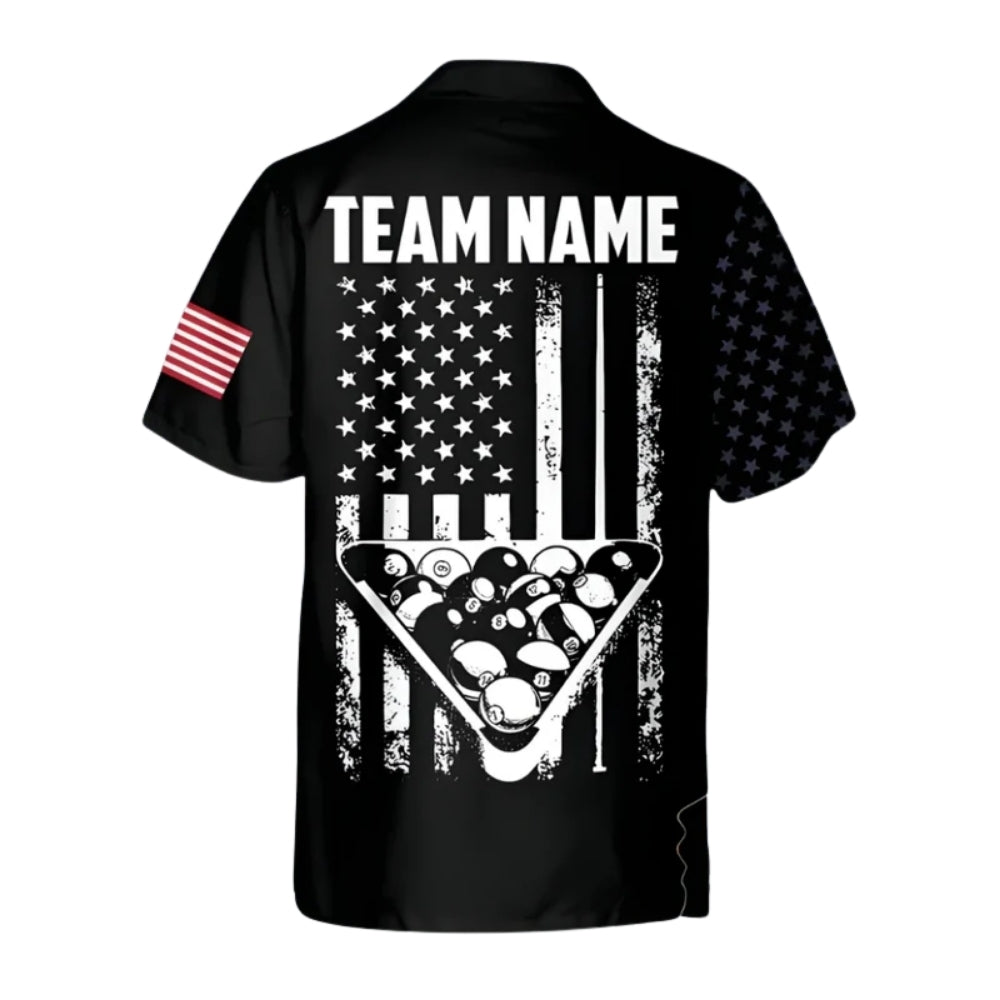 Custom Skull American Flag Billiard Hawaiian Shirt Mens, Custom Skull Patriotic Billiard Team Shirts BIE0013