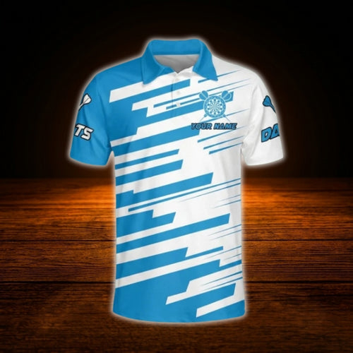 Born To Play Darts Forced To Work Custom Blue White Darts Polo Shirt Men, Custom Funny Dart Shirt