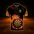 Fire Dartboard Custom Mens Dart Polo Shirt, Custom Flame Darts Team Shirt