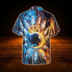 Crown Ball Flaming Bowling Hawaiian Shirt Orange Blue, Flame Bowling Shirts For Men