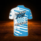 Born To Play Darts Forced To Work Custom Blue White Darts Polo Shirt Men, Custom Funny Dart Shirt