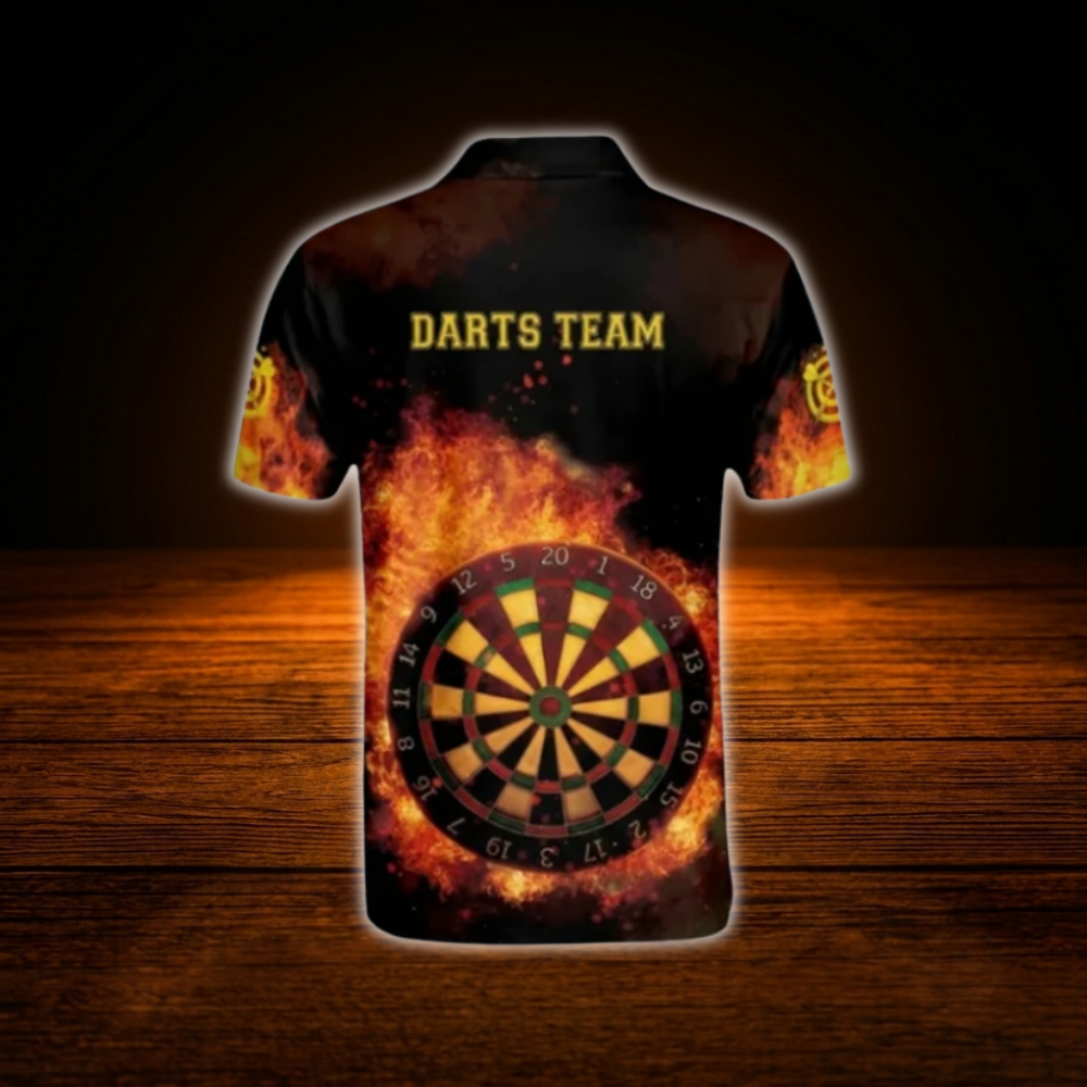 Fire Dartboard Custom Mens Dart Polo Shirt, Custom Flame Darts Team Shirt