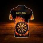 Fire Dartboard Custom Mens Dart Polo Shirt, Custom Flame Darts Team Shirt