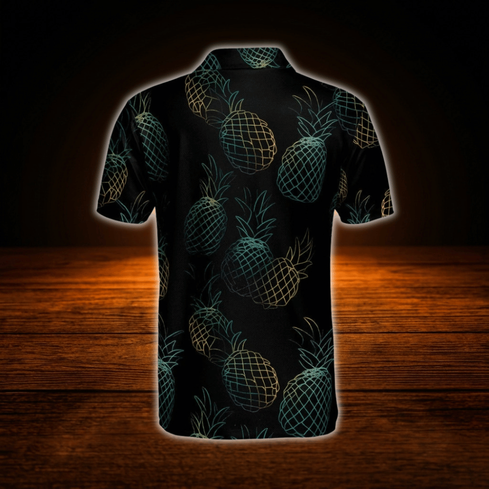 Pineapple Men's Black Polo Golf Shirts, Pineapple Golf Shirts