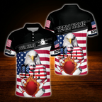 Custom American Flag Eagles Polo Bowling Shirt For Men, Custom Patriotic Bowling Team Shirts