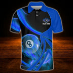 Custom 8 Ball Flaming Billiard Polo Shirt Red, Custom Flame Billiard Team Shirt