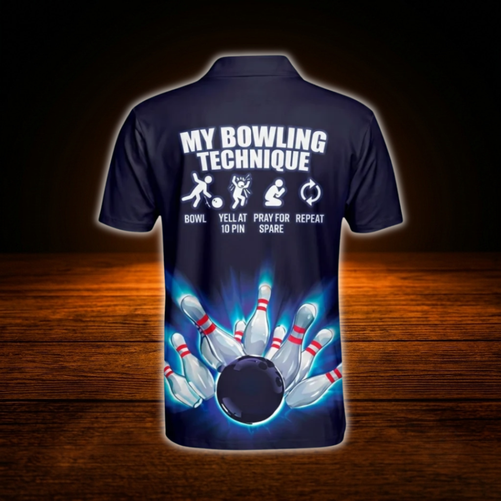 Custom My Bowling Technique Bowling Polo Shirts Mens, Custom Funny Bowling Shirts
