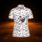 Flamingo Flower Wine Heart Golf Polo Shirts For Woman, Flamingo Golf Shirts For Ladies