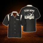 Custom Team Mint Striped Bowling Hawaiian Shirt, Custom Bowling Team Shirt