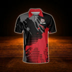 Black And Red Custom Team Darts Polo Shirt For Men, Custom Darts Shirt