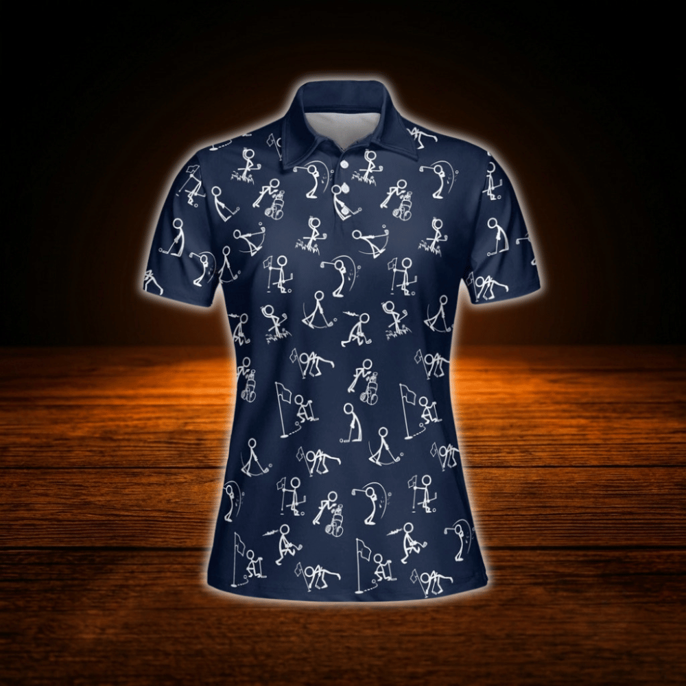 Navy Stickfigures  Golf Polo Shirts For Women, Funny Golf Shirts For Ladies