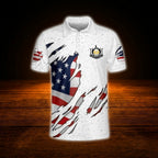 9 Ball Custom USA Flag Grunge Billiard Polo Shirt For Men, Custom Patriotic Billiard Shirt For Team
