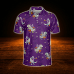Skull Dinosaur Halloween Men's Purple Golf Polo Shirt, Halloween Golf Shirt