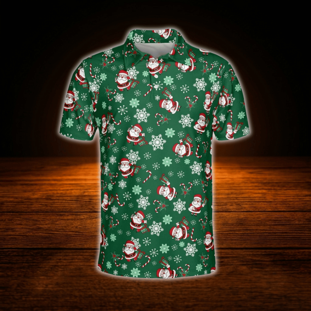 Green Santa Christmas Golf Polo Shirts Mens, Christmas Golf Shirts