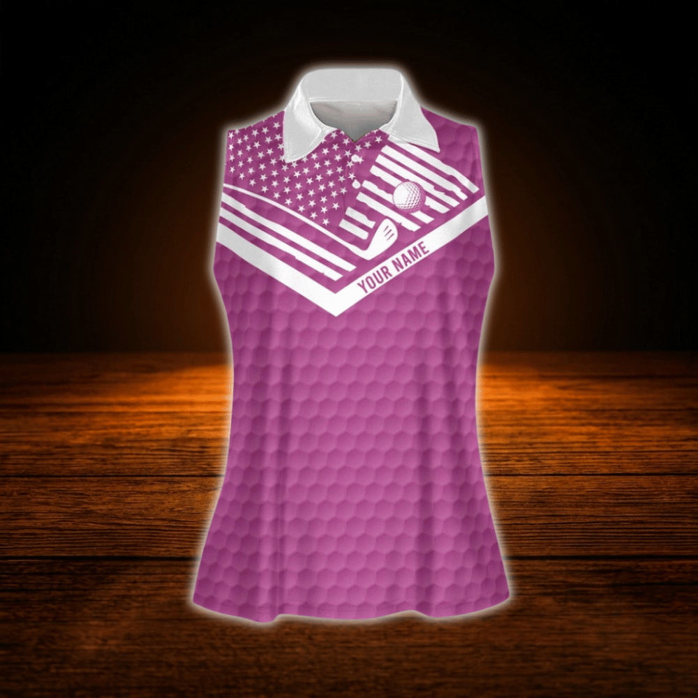 Custom Swing Swear Drink Repeat Pink Sleeveless Golf Shirts For Women, Custom Funny Golf Shirts For Ladies