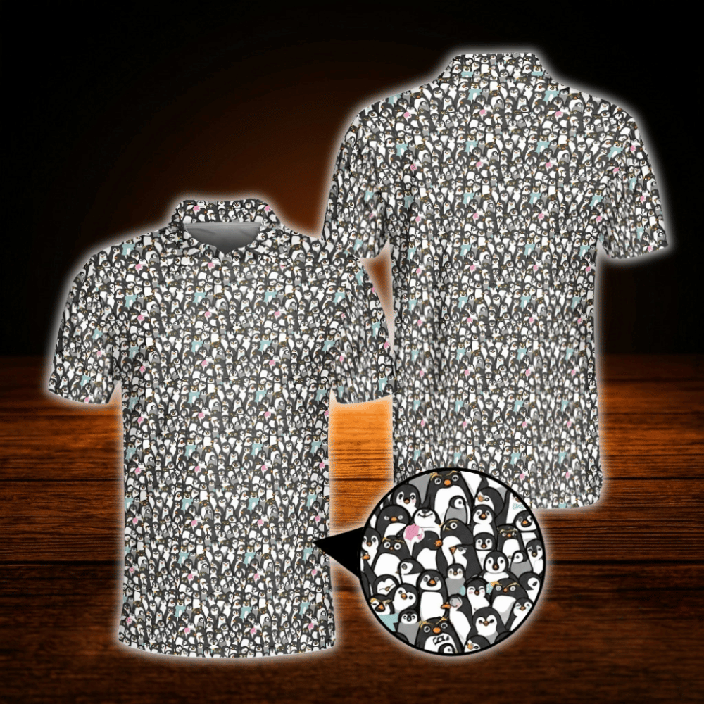 Penguin Pattern Golf Polo Shirts For Men, Penguin Golf Shirts
