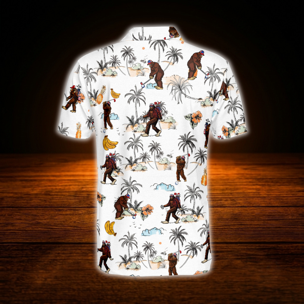 Men's Bigfoot Tropical Golf Polo Shirt, Sasquatch Bigfoot Golf Shirt