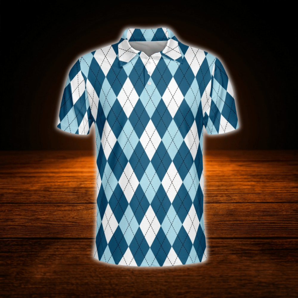 Blue Argyle Golf Polo Shirt Men, Argyle Golf Shirt