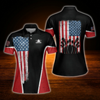 Custom American Flag  Bowling Women Polo Shirts, Custom Patriotic Women Bowling Shirts