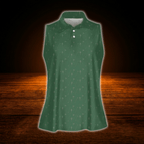 Green Golf Pattern Women's Sleeveless Golf Shirt, Golf Shirt For Ladies