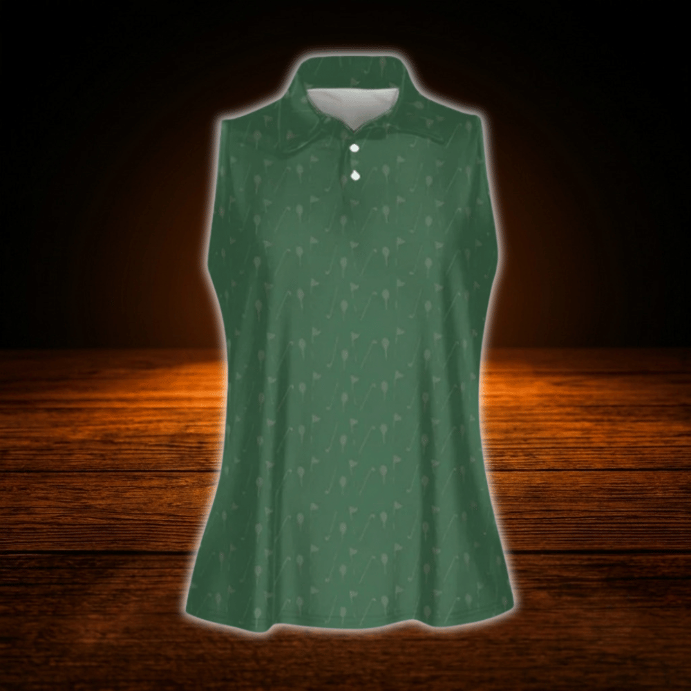 Green Golf Pattern Women's Sleeveless Golf Shirt, Golf Shirt For Ladies