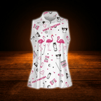 Funny Flamingo Sleeveless Golf Shirts For Women, Flamingo Ladies Golf Shirts