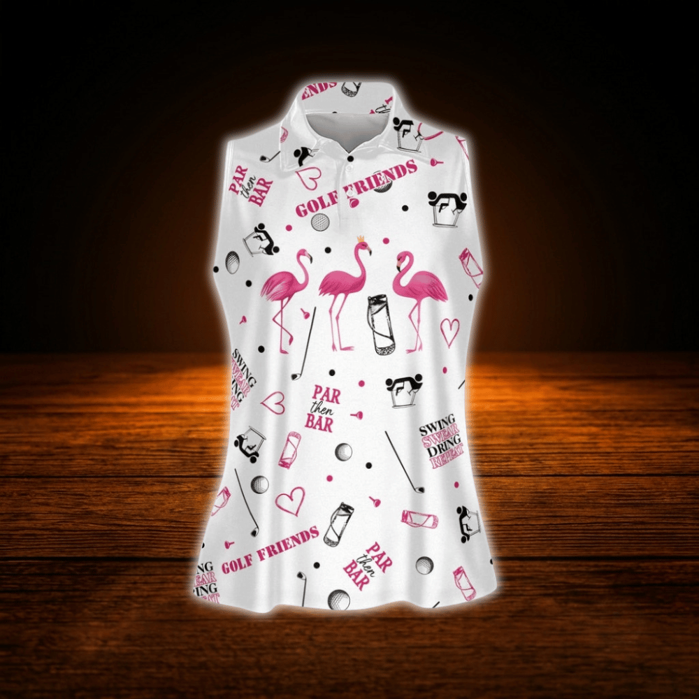 Funny Flamingo Sleeveless Golf Shirts For Women, Flamingo Ladies Golf Shirts
