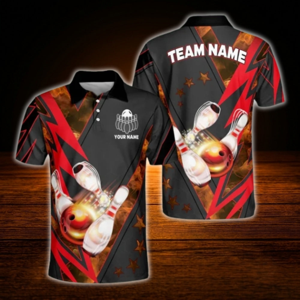 Custom Team Red Black Bowling Polo Shirt For Men, Custom Bowling Team Shirt