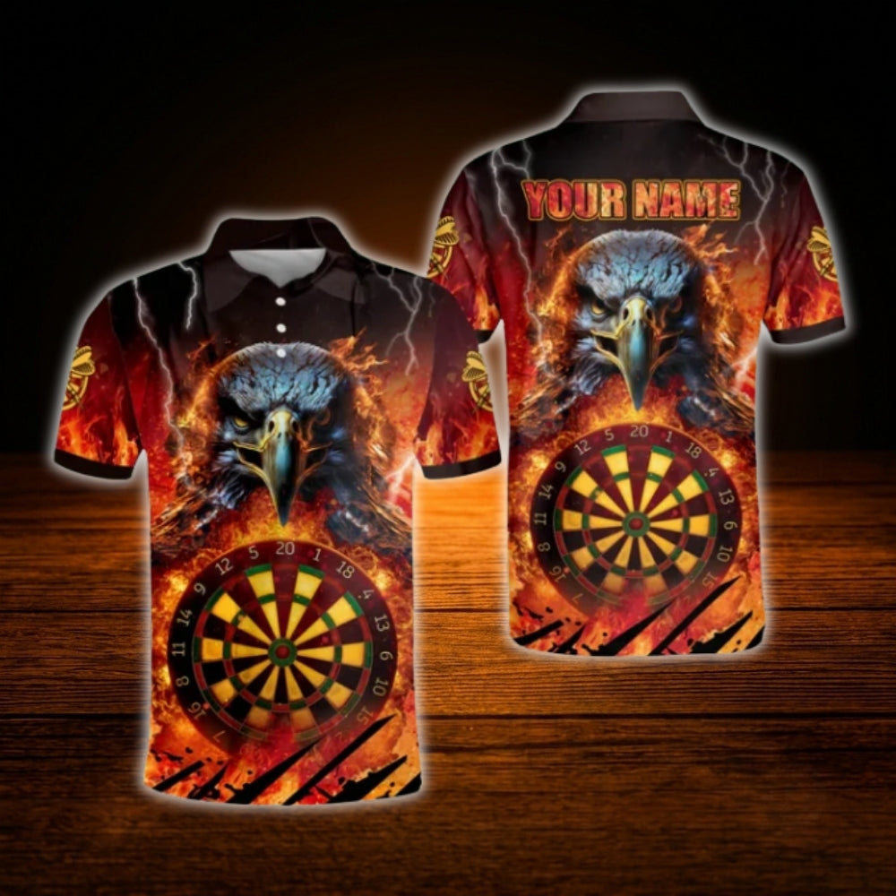 Custom Eagle Fire Dartboard Men's Dart Polo Shirt, Custom Eagle Darts Shirt For Team