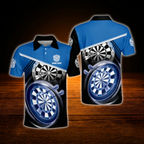 Custom Name Blue Black Darts Polo Shirt For Men, Custom Darts Shirt
