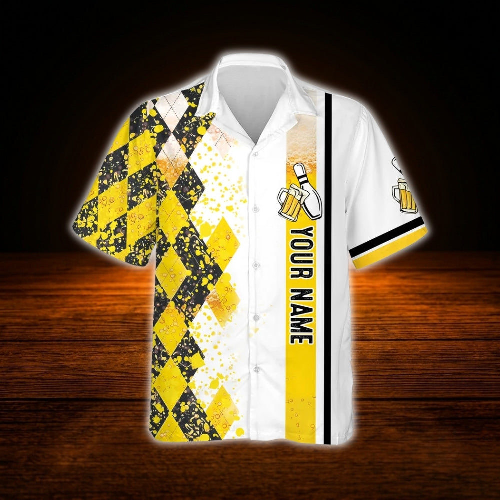 Here For The Beer Custom Bowling Men Hawaiian Shirt, Custom Beer Lover Bowling Shirt
