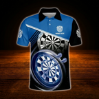 Custom Name Blue Black Darts Polo Shirt For Men, Custom Darts Shirt