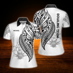 Custom Tribal Black And White Bowling Polo Shirt Ladies, Custom Tribal Bowling Team Shirt For Women