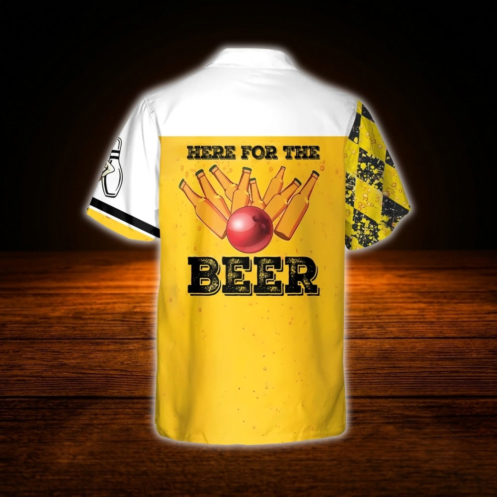 Here For The Beer Custom Bowling Men Hawaiian Shirt, Custom Beer Lover Bowling Shirt