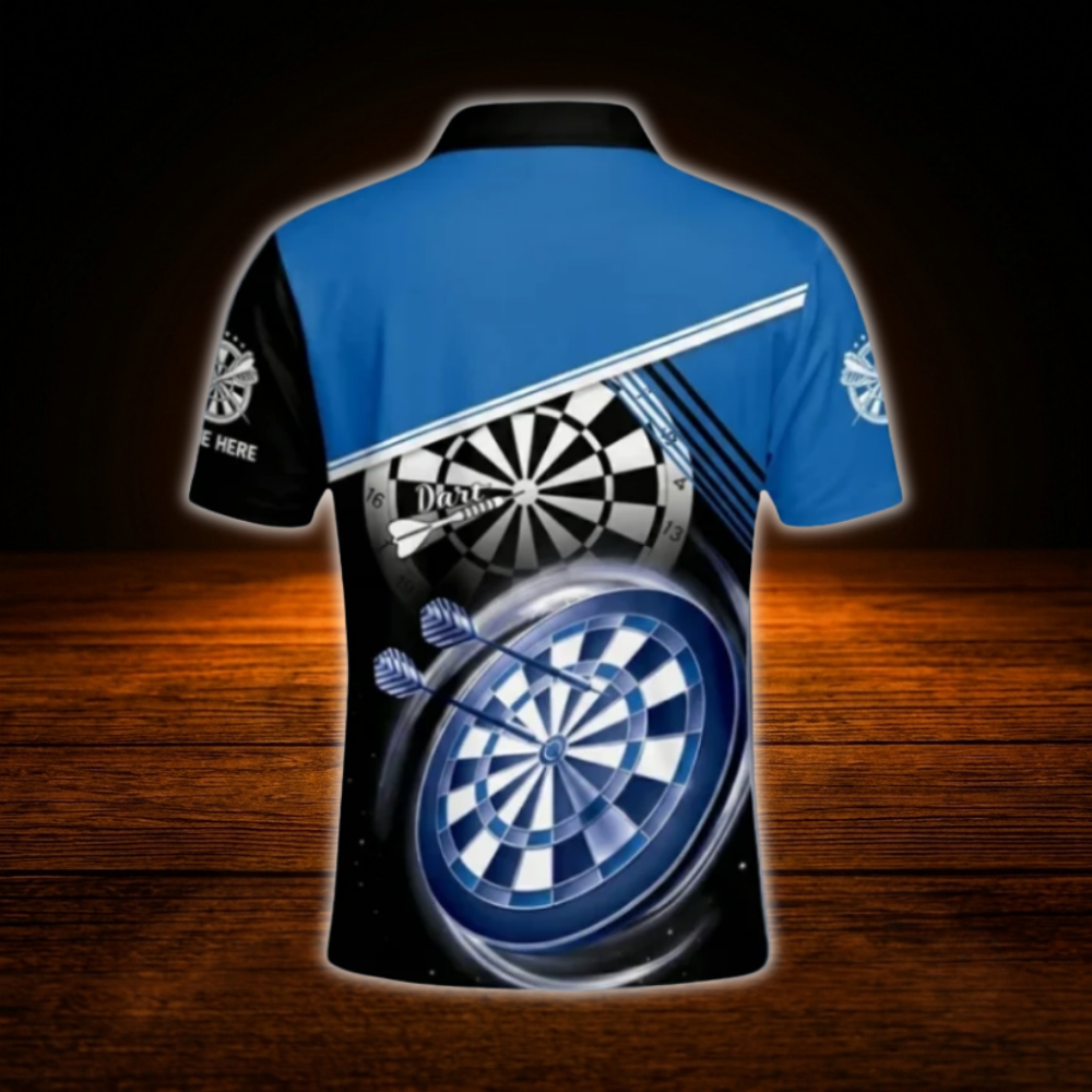 Custom Name Blue Black Darts Polo Shirt For Men, Custom Darts Shirt