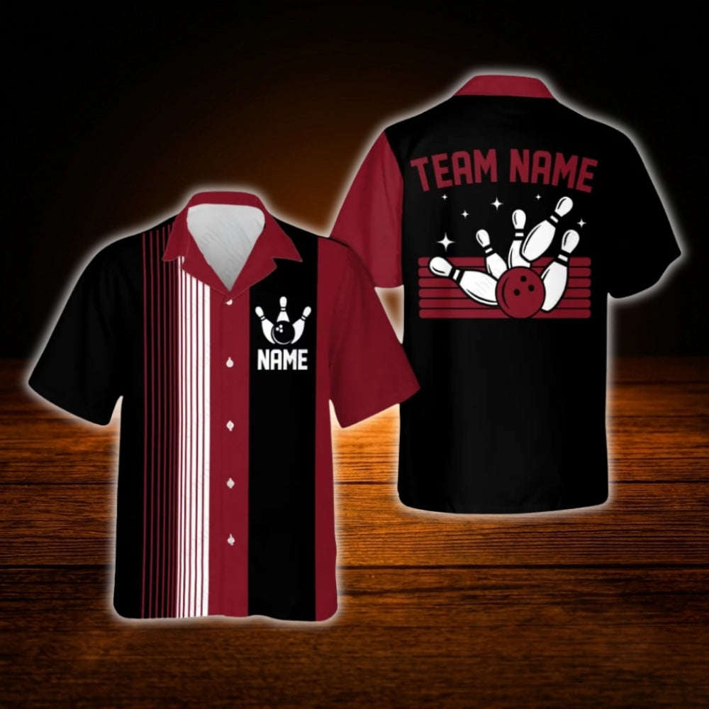 Custom Team Red Maroon Bowling Hawaiian Shirt, Custom Bowling Shirt For Team
