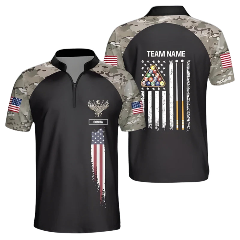Custom USA Flag Camouflage Billiard Jersey Shirt For Men, Custom Camo Billiard Team Shirts BIZ0083