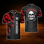 Men's Custom Skull Darts Polo Shirt Red And Black, Custom Skull Darts Team Shirt