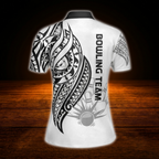 Custom Tribal Black And White Bowling Polo Shirt Ladies, Custom Tribal Bowling Team Shirt For Women