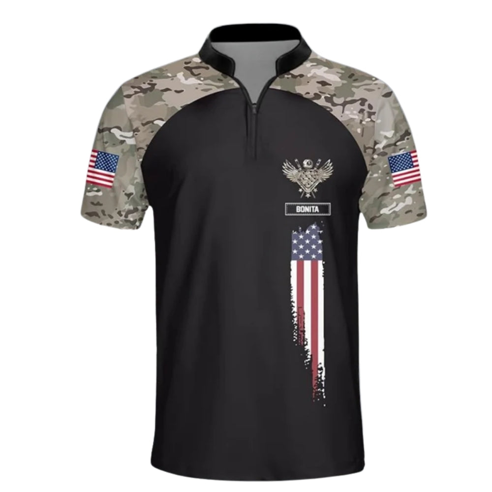 Custom USA Flag Camouflage Billiard Jersey Shirt For Men, Custom Camo Billiard Team Shirts BIZ0083