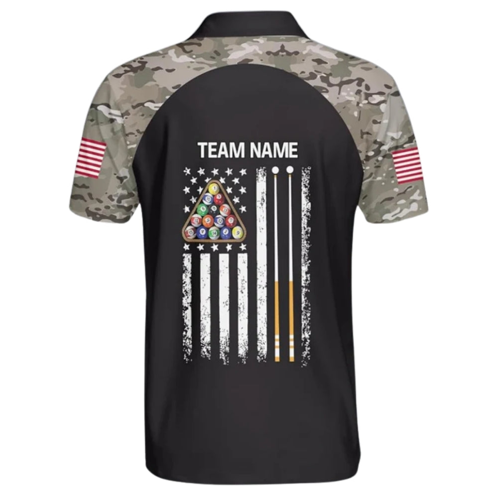 Custom USA Flag Camouflage Billiard Jersey Shirt For Men, Custom Camo Billiard Team Shirts BIZ0083