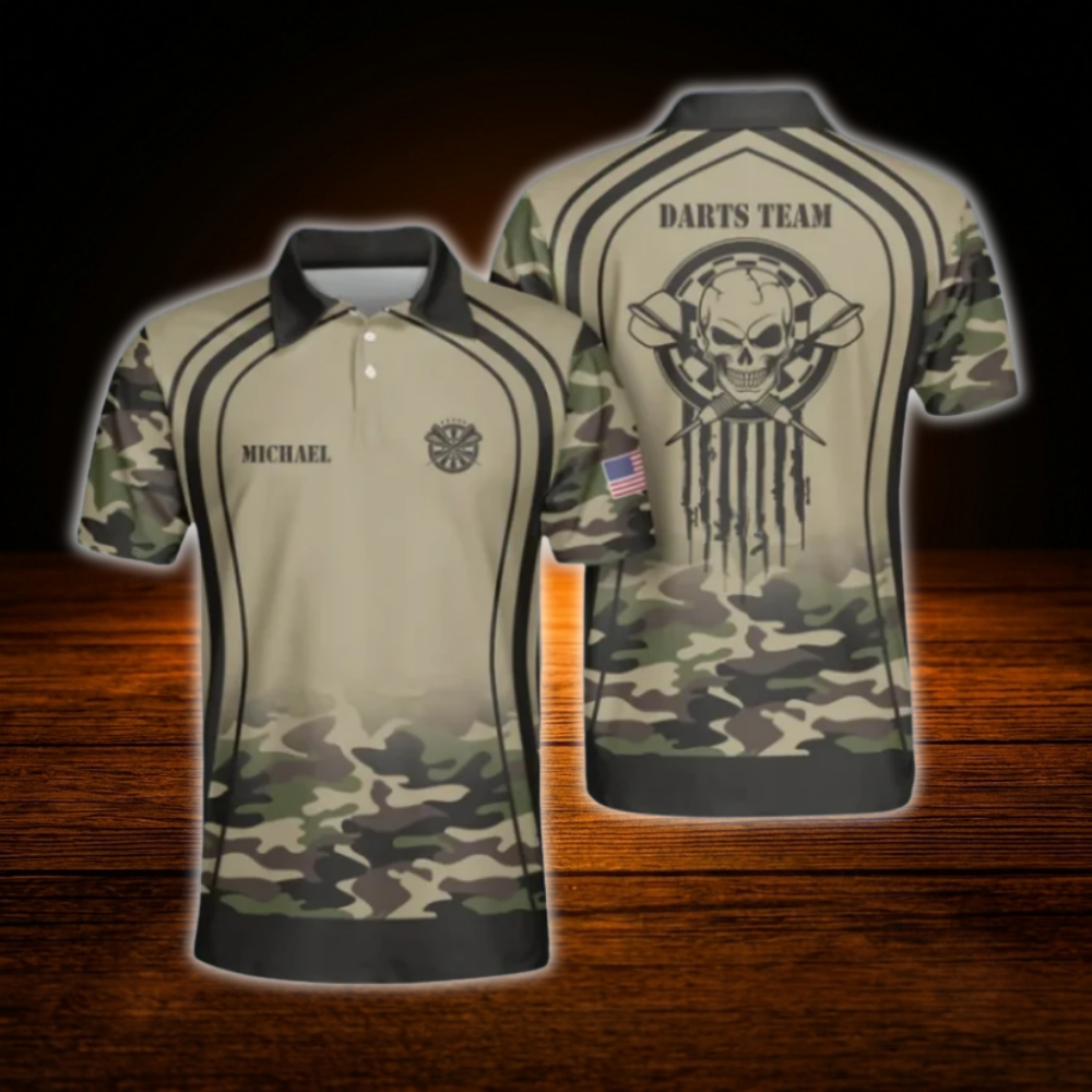 Custom Skull Camo Darts Polo Shirt For Men, Custom Skull Dart team Shirt
