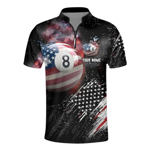Custom American Flag 8 Ball Billiard Jersey Mens, Custom Patriotic Billiard Team Shirts BIZ0110